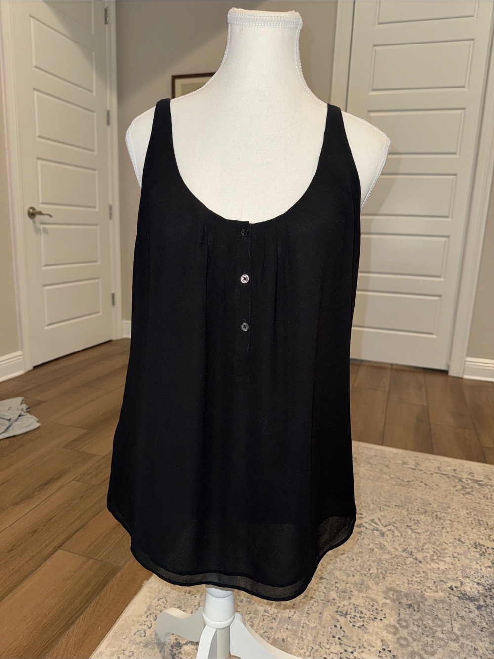 LOFT Black Scoop Neck Button-Front Camisole Tank